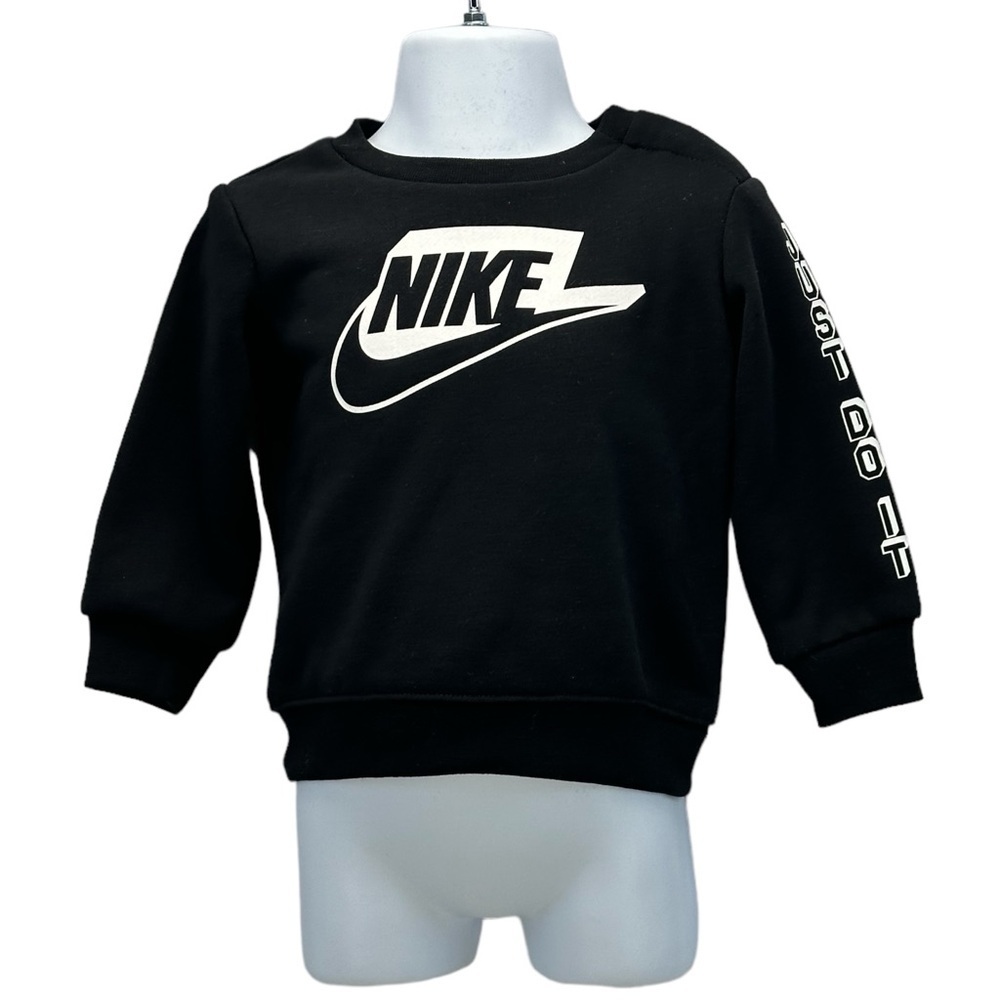 Nike Kids Just Do It Long Sleeve Crew Neck Pullover Sweatshirt - Black -size 12M